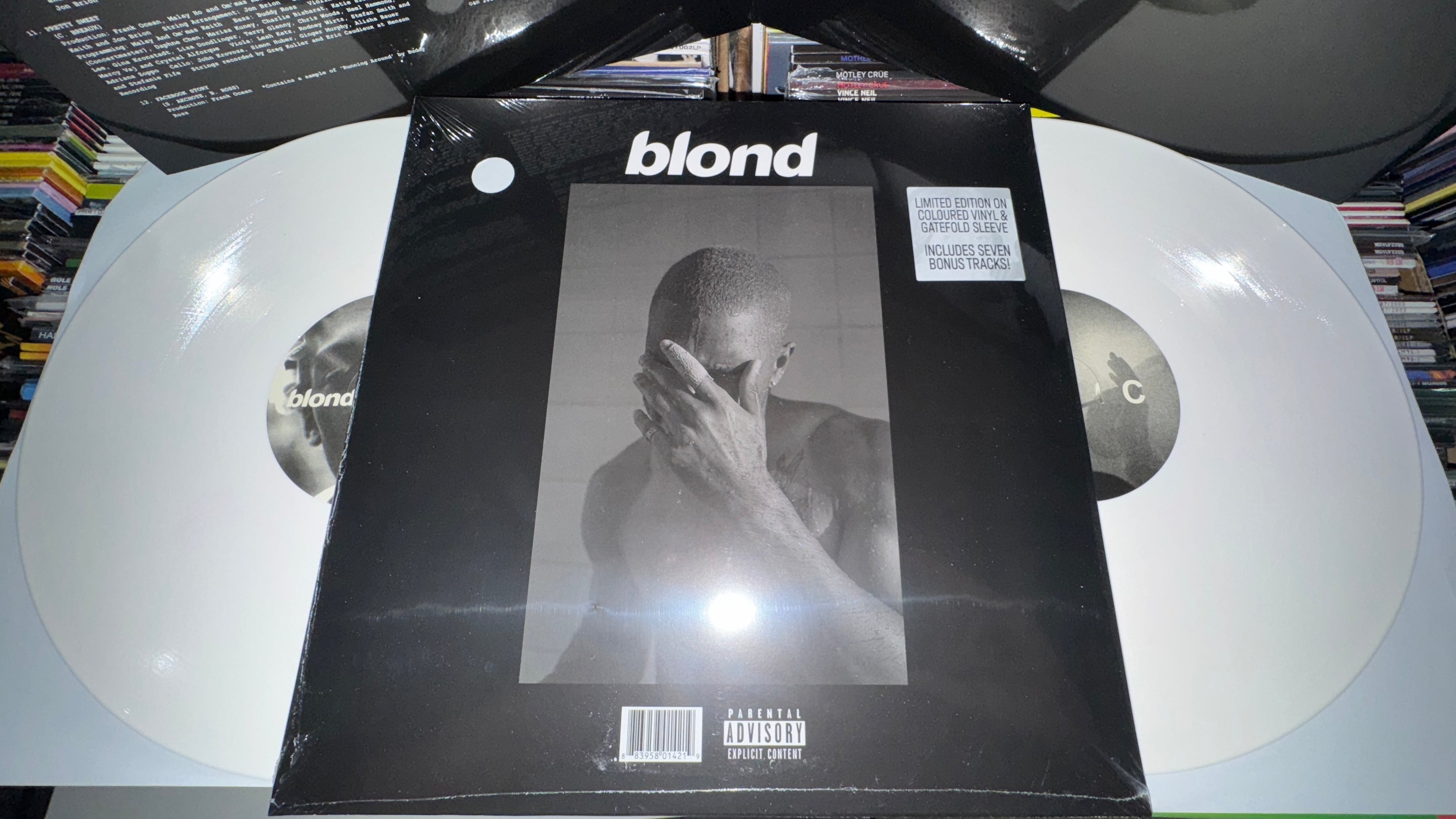 Frank Ocean Blonde, 2LP Colored vinyl with gatefold jacket, plus bonus tracks.  New and sealed vinyl