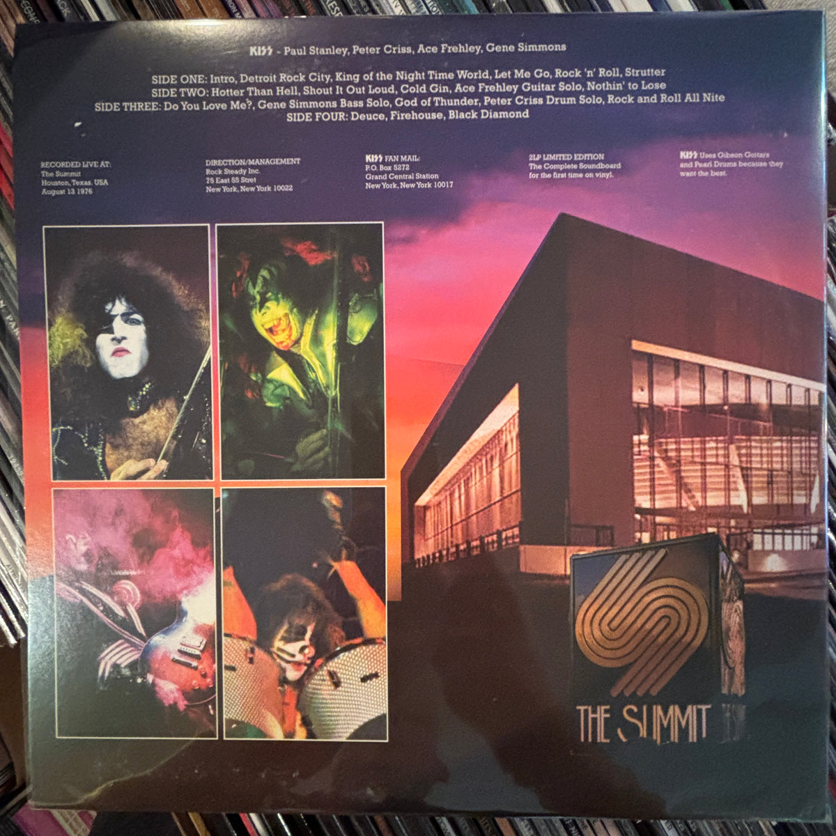 KISS, HOUSTON SUMMIT, COMPLETE SOUNDBOARD + POSTER & BOOKLET LIMITED EDITION VINYL 2LP COLORED VINYL WITH GATEFOLD JKT