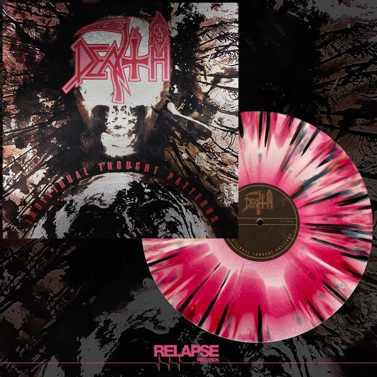 DEATH INDIVIDUAL THOUGHT PATTERNS, SPLATTERED Pink, White & RED Colored Vinyl LP