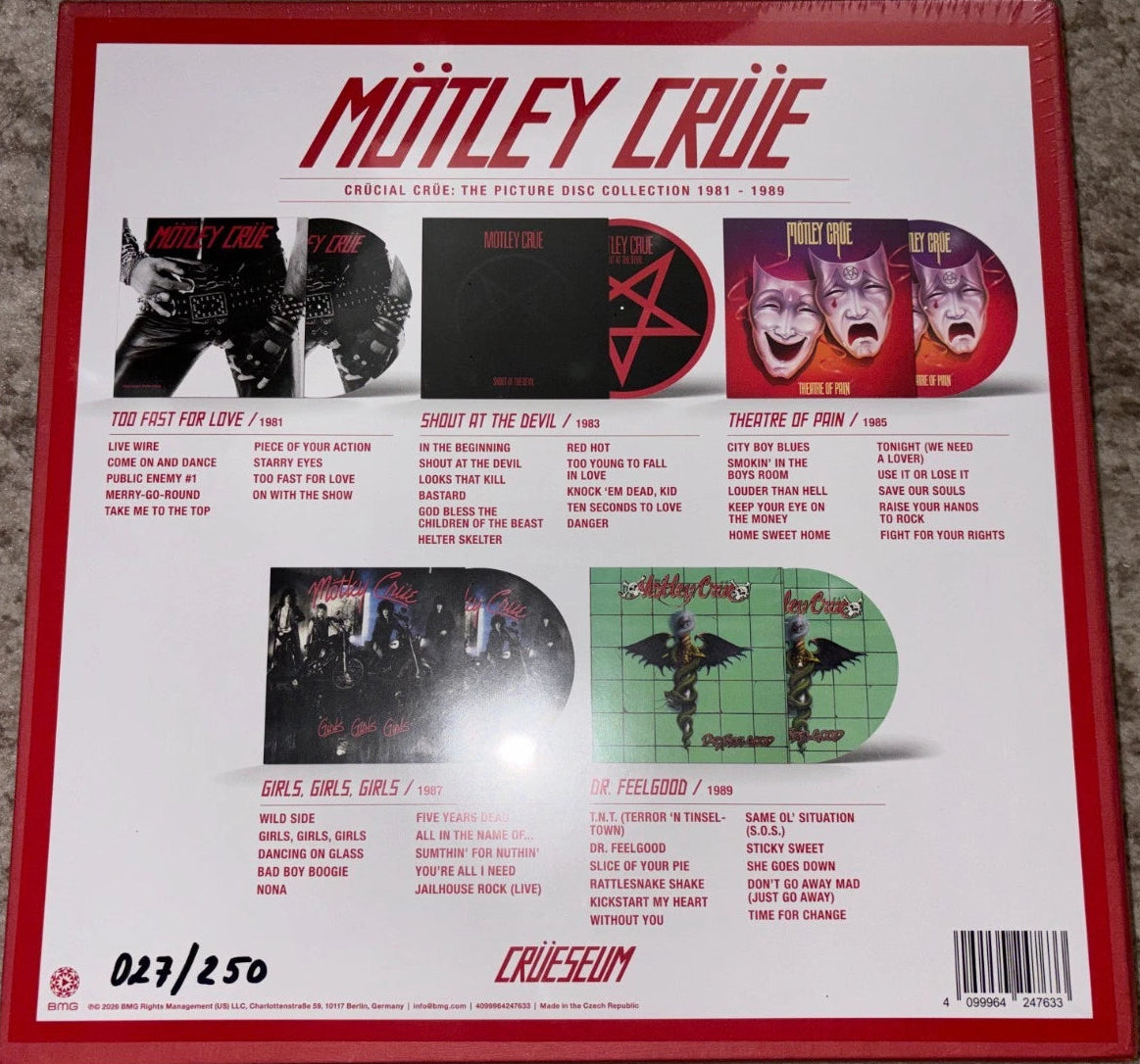 MOTLEY CRUE Crucial CRUESEUM 5LP BOX SET PIC DISC, LOW NUMBERED COPY #27/250 NEW