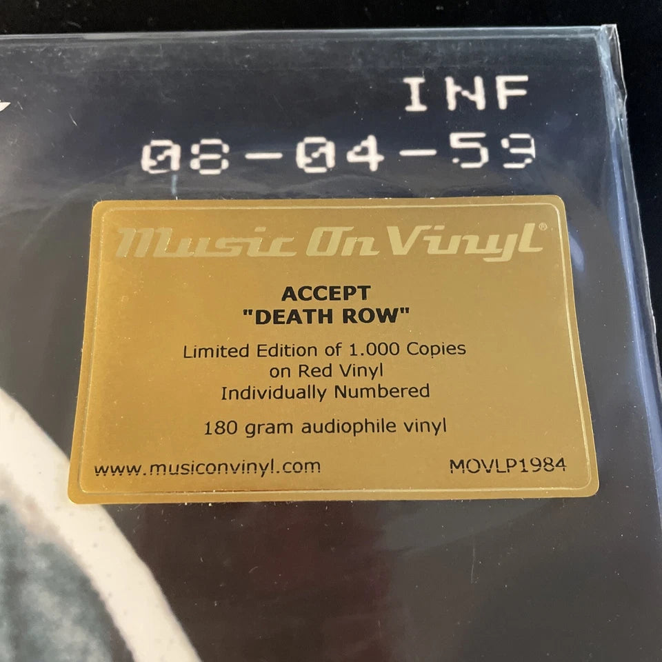 ACCEPT, Death Row 180 gram RED COLORED VINYL 2LP, NEW NUMBERED LIMITED EDITION