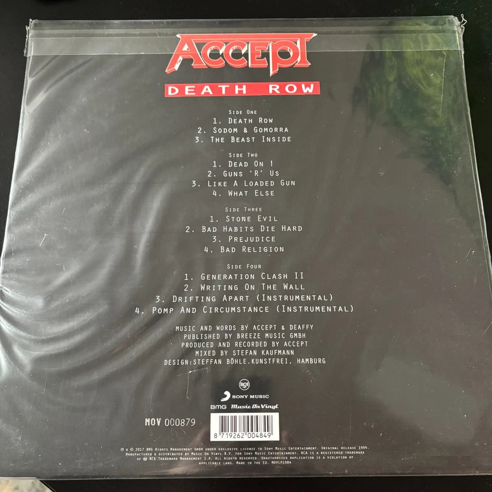 ACCEPT, Death Row 180 gram RED COLORED VINYL 2LP, NEW NUMBERED LIMITED EDITION