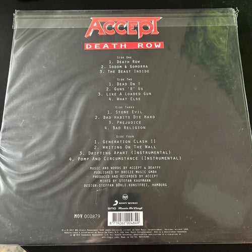 ACCEPT, Death Row 180 gram RED COLORED VINYL 2LP, NEW NUMBERED LIMITED EDITION