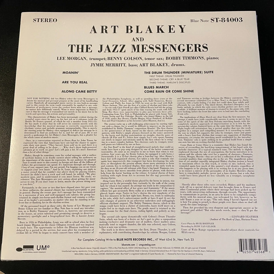 Art Blakey & The Jazz Messengers Moanin' 180G VINYL BLUE NOTE AUDIOPHILE REISSUE