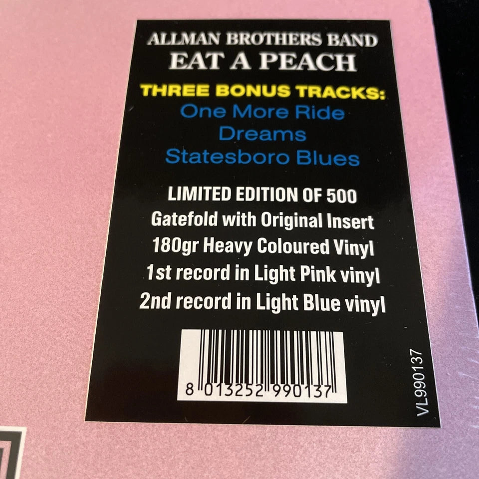 Allman Brothers Band EAT A PEACH Limited ed Pink/Blue colored vinyl 2LP New
