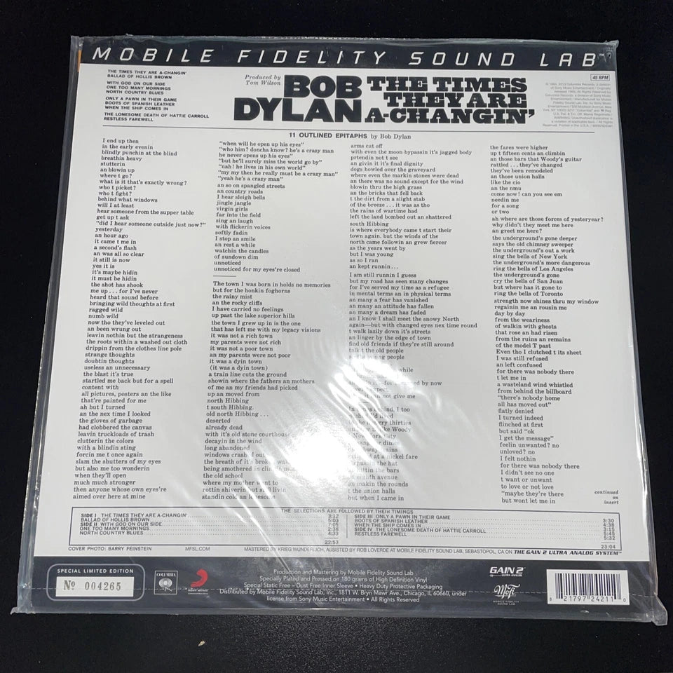 BOB DYLAN The Times They Are A-Changin, MFSL, MOFI NUMBERED LTD ED 45rpm, NEW
